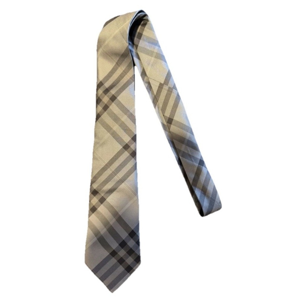 Burberry London Mens 100% Silk‎ Necktie Luxury NOVA CHECK Silver/Grey